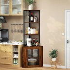 Corner Shelf with Doors, 65 Corner Cabinet with Shelves & Wine Glass Rack, 6 Tier Bookshelf Display Corner Shelves