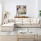L Shaped Modular Sectional Chenille Sofa with Movable Ottoman