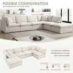 L Shaped Modular Sectional Chenille Sofa with Movable Ottoman