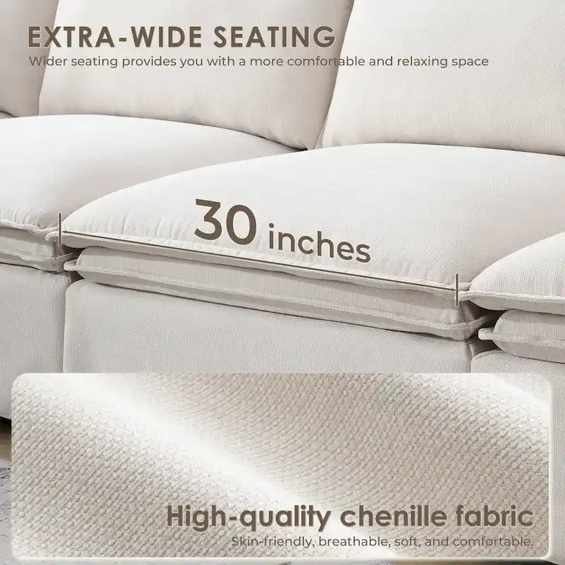 L Shaped Modular Sectional Chenille Sofa with Movable Ottoman