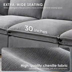 L Shaped Modular Sectional Chenille Sofa with Movable Ottoman