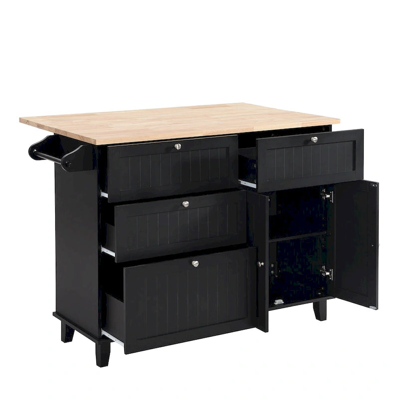 TOPMAX Kitchen Island Set with Drop Leaf and 2 Seatings, Dining Table Set with Adjustable Shelf, Drawers and Towel Rack