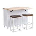 TOPMAX Kitchen Island Set with Drop Leaf and 2 Seatings, Dining Table Set with Adjustable Shelf, Drawers and Towel Rack