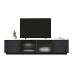 Glass Doors TV Stand for 70 TV, Media Console with 4 Drawers Floor Wood TV Media Center Table with Large Storage Cabinet
