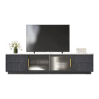 Glass Doors TV Stand for 70 TV, Media Console with 4 Drawers Floor Wood TV Media Center Table with Large Storage Cabinet