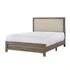 Grey Finish Fabric Upholstered Headboard Tufted Nailhead Trim 1pc Queen Size Panel Bed Beautiful Wooden Bedroom Furniture