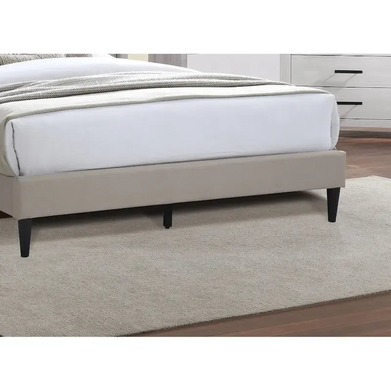 Light Brown Color 1pc Queen Size Bed Burlap Fabric Headboard Upholstered Bedroom Furniture Platform Bedframe