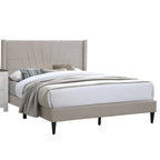 Light Brown Color 1pc Queen Size Bed Burlap Fabric Headboard Upholstered Bedroom Furniture Platform Bedframe