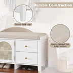 Retro Shoe Storage Bench with Drawers and Cushion for Entryway or Living Room Organization
