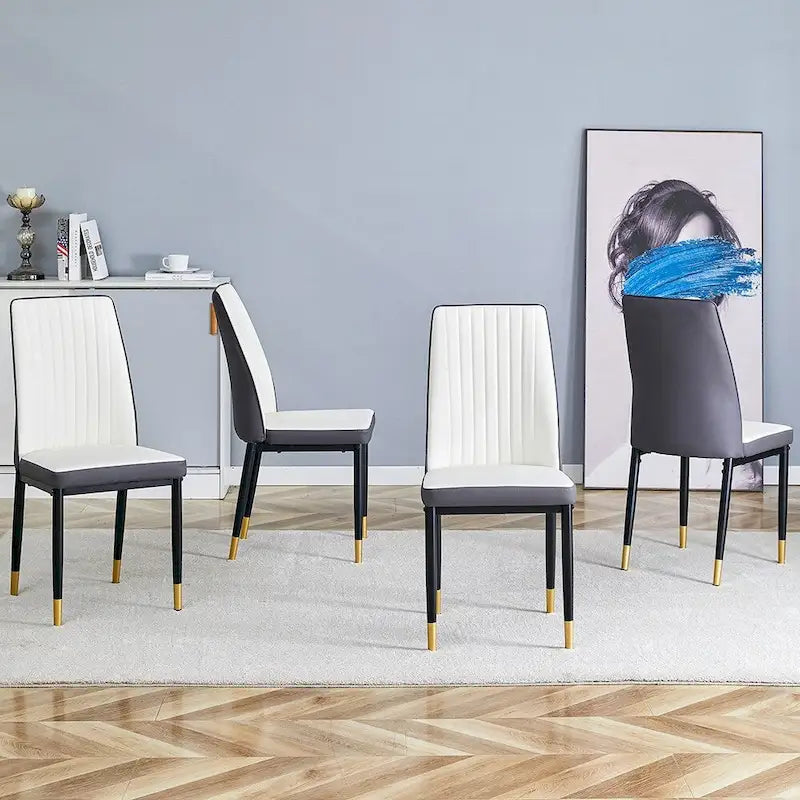 Stylish High Back Dining Chair Set for Various Rooms, PU Material Enhanced