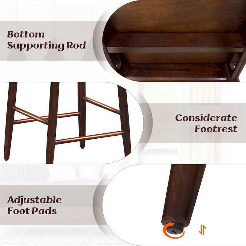 Gymax Bar Height Stools Set of 4 Bar Chair w/ Acacia Wood Frame