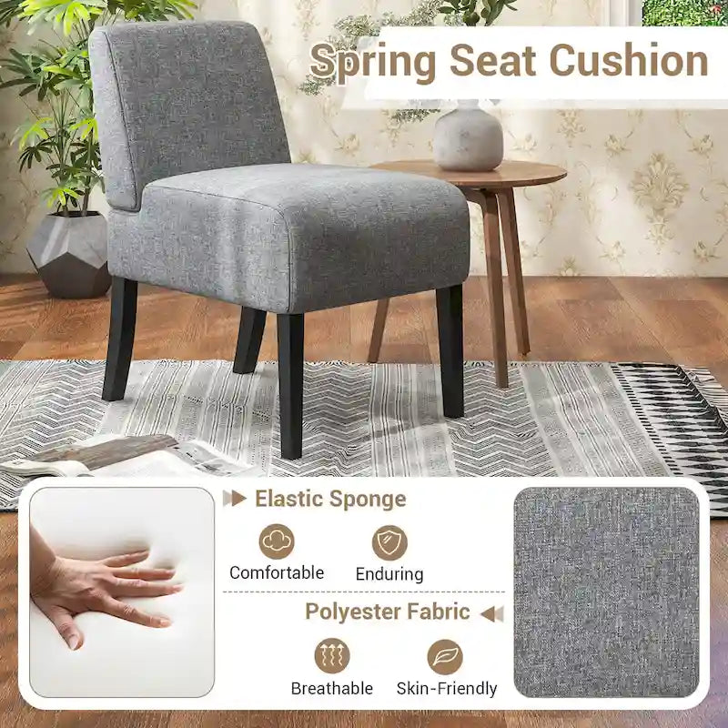 Gymax Armless Accent Chair w/ Rubber Wood Legs Modern Vanity Chair for