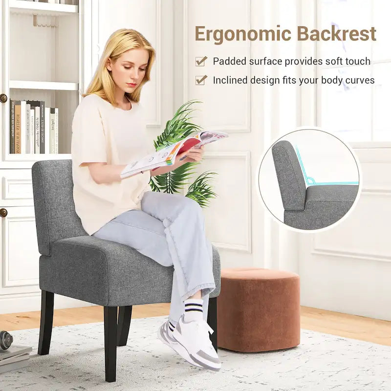 Gymax Armless Accent Chair w/ Rubber Wood Legs Modern Vanity Chair for
