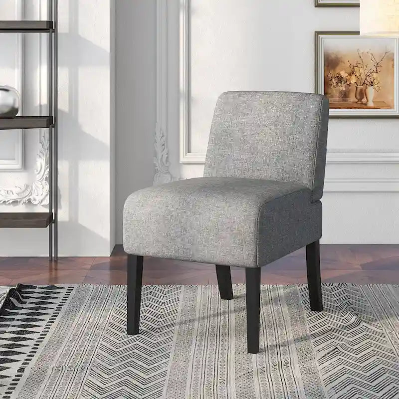 Gymax Armless Accent Chair w/ Rubber Wood Legs Modern Vanity Chair for