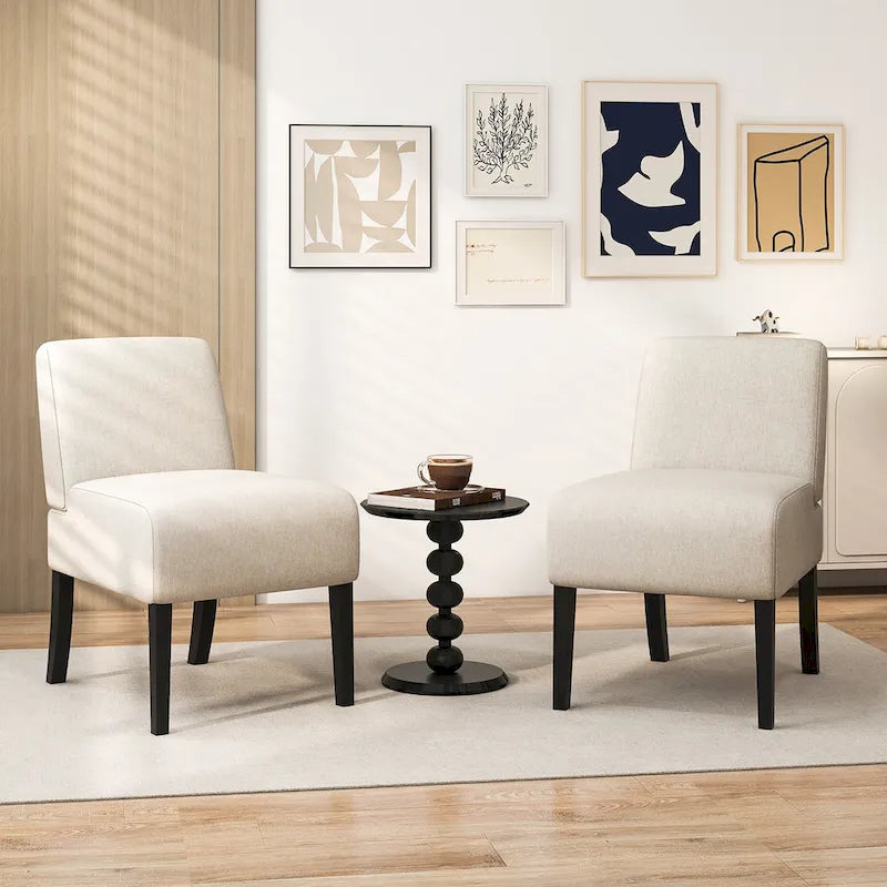 Gymax Armless Accent Chair w/ Rubber Wood Legs Modern Vanity Chair for