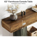 Farmhouse 2 Tiers Entryway Table, 63 Inches Console Table, Narrow Sofa Table