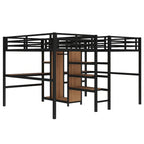 Twin Over Twin Metal Loft Bed with Double Desk and Wardrobe and Shelves with Electrical Outlet for Space Saving