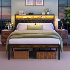 Queen Size Platform Bed with Tilted Headboard and LED