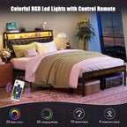 Queen Size Platform Bed with Tilted Headboard and LED