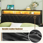 Queen Size Platform Bed with Tilted Headboard and LED