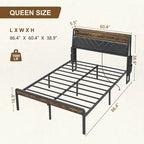 Queen Size Platform Bed with Tilted Headboard and LED
