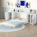 White Queen Size Murphy Bed with Shelves, Cabinets, USB Ports
