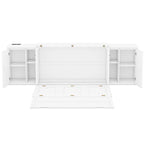 White Queen Size Murphy Bed with Shelves, Cabinets, USB Ports
