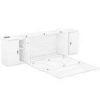 White Queen Size Murphy Bed with Shelves, Cabinets, USB Ports