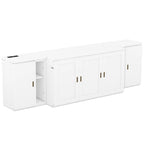 White Queen Size Murphy Bed with Shelves, Cabinets, USB Ports