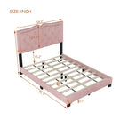 Pink Full Size Modern Velvet Upholstered Platform Bed with Plush Velvet Tufted Headboard for Bedroom