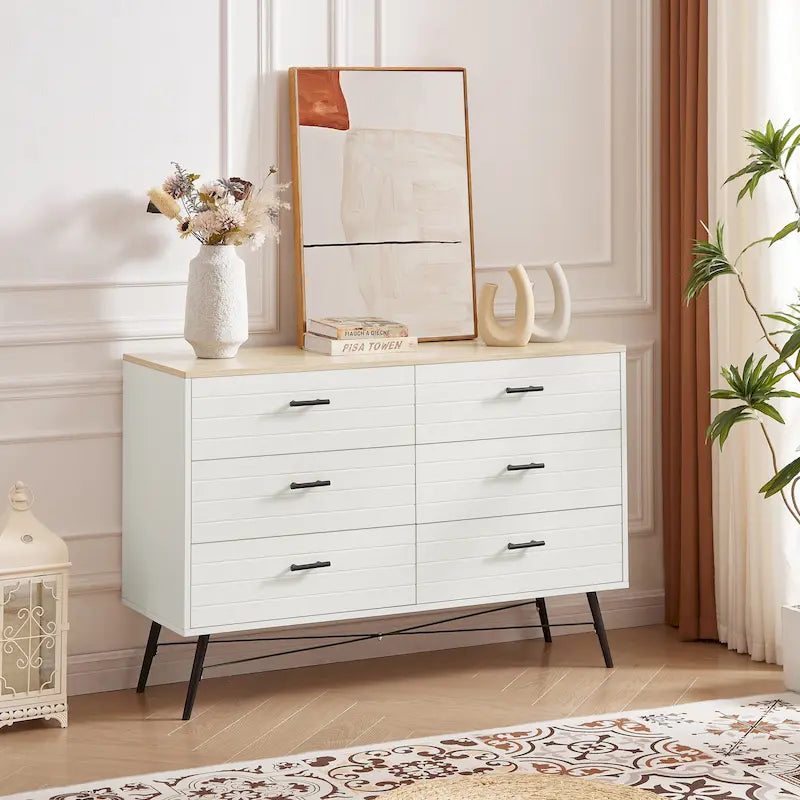 Rustic Style 47.24 Dresser TV Stand with 6 Deep Storage Drawers for Living Room