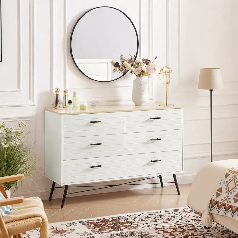 Rustic Style 47.24 Dresser TV Stand with 6 Deep Storage Drawers for Living Room