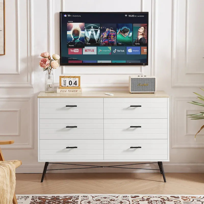 Rustic Style 47.24 Dresser TV Stand with 6 Deep Storage Drawers for Living Room