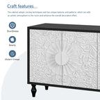 62.99 Accent TV Stand Cabinet with Carved Pattern Door, Storage Shelf, and Solid Wood Leg for Living Room