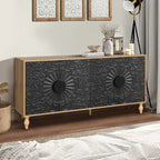 62.99 Accent TV Stand Cabinet with Carved Pattern Door, Storage Shelf, and Solid Wood Leg for Living Room