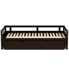 Black Extendable Twin Pine Daybed with Trundle - Sturdy Frame and Slat Kit Included