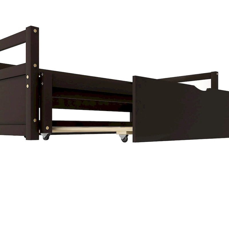Black Extendable Twin Pine Daybed with Trundle - Sturdy Frame and Slat Kit Included
