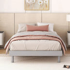 Grey Particle Board Twin Floating Platform Bed Frame with Rubberwood Legs