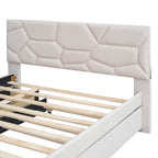 Beige Full Size Linen Platform Bed with Brick Pattern Headboard, Trundle, and Storage Drawers