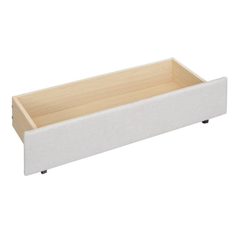 Beige Full Size Linen Platform Bed with Brick Pattern Headboard, Trundle, and Storage Drawers