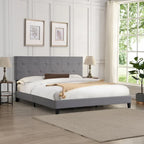 Grey King Linen Bed with Tufted Headboard