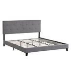 Grey King Linen Bed with Tufted Headboard