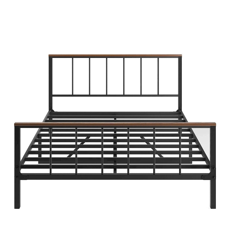 Black Metal Queen Size Platform Bed Frame with Headboard and Footboard, Sturdy Construction, No Box Spring Needed, Queen