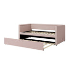 Twin Size Upholstered Daybed with Trundle Modern Linen Fabric, No Box Spring Needed