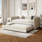 Twin Size Upholstered Daybed with Trundle Modern Linen Fabric, No Box Spring Needed