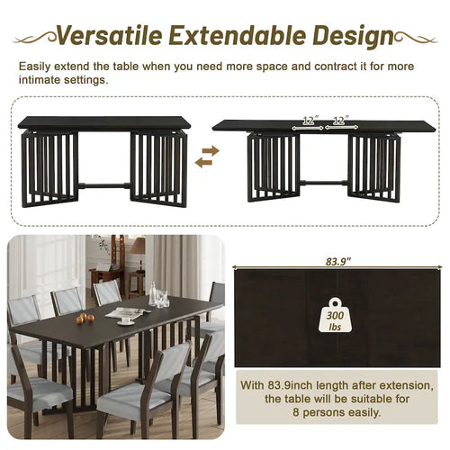 9-Piece Farmhouse Dining Set with Extendable Table & 8 Chairs