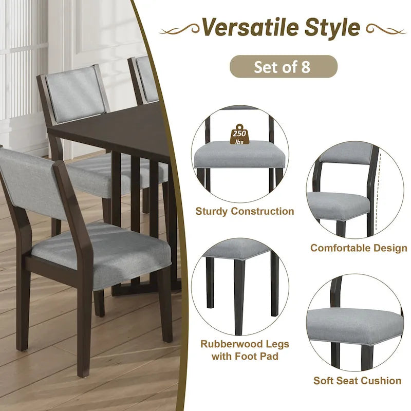 9-Piece Farmhouse Dining Set with Extendable Table & 8 Chairs