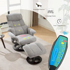 Chenille 360 Swivel Massage Recliner Chair with Ottoman, Massage and Heated Seat