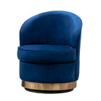 Blue Modern 22 Upholstered Velvet Accent Chair with Round Swivel Metal Base for Living Room