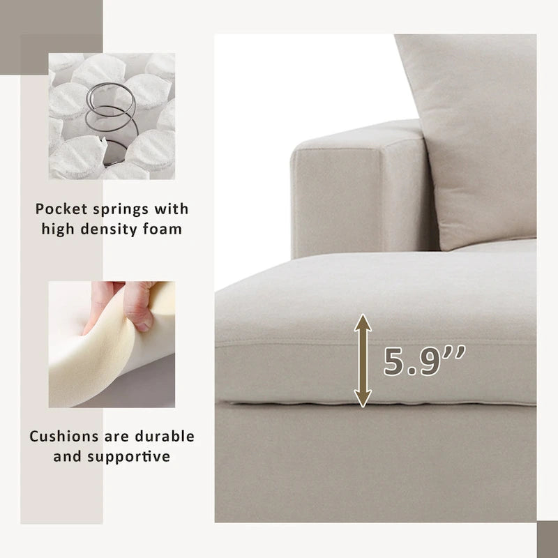 100.4 L-Shaped Polyester Sectional Sofa with 4-Seat Convertible Couch and Ottoman & Pocket Spring Cushions (300lb Capacity)